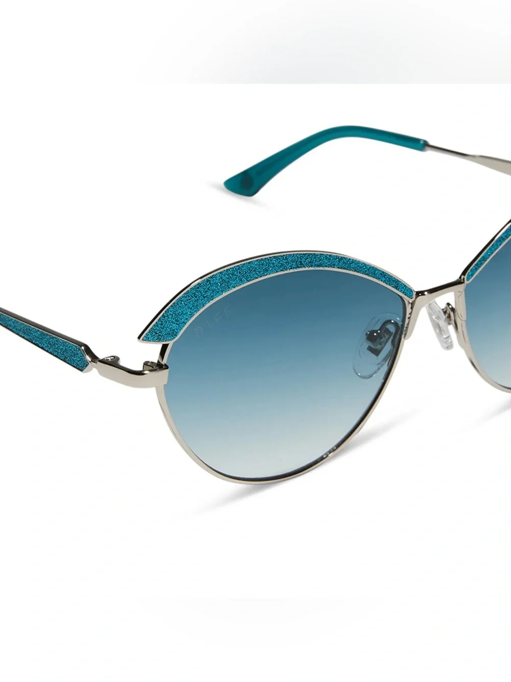 DIFF WEDNESDAY Bianca Sunglasses Glitter Teal Silver Frame Teal Silver Lens NWT